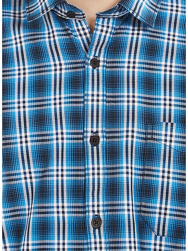 Checkered Blue Color Cotton Slim Fit Shirt